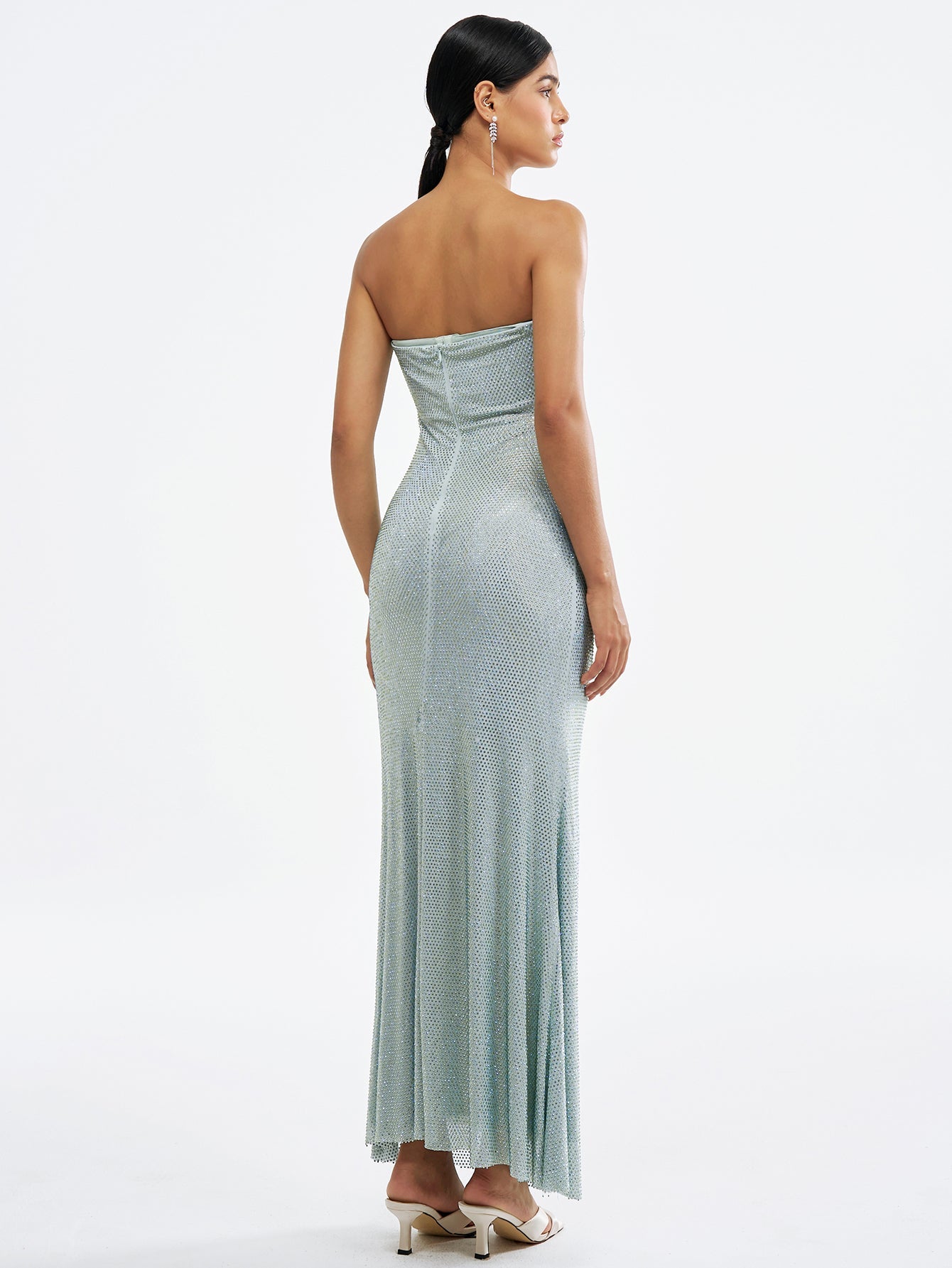 Sparkling Strapless Maxi Dress with Cutouts and Crystals
