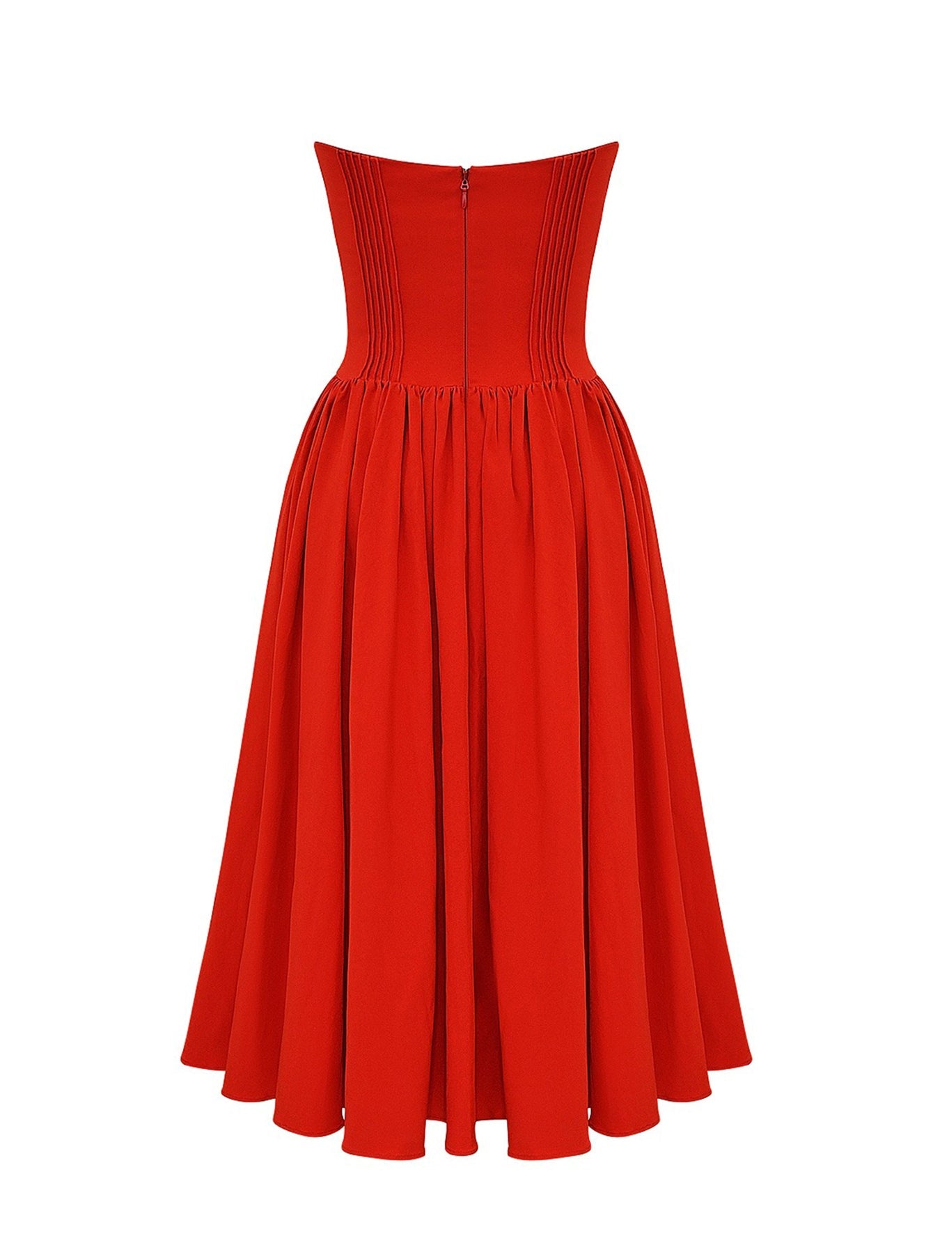 Strapless Pleated Flare Midi Dress