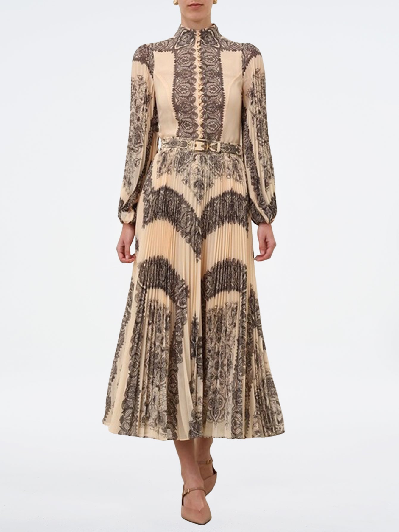 Elegant Printed Pleated Dress Set