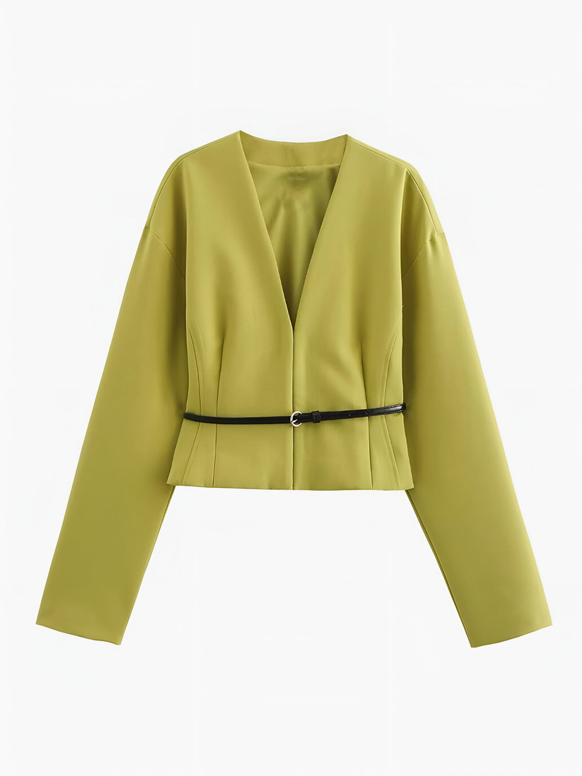 V-Neck Slim Belted Blazer