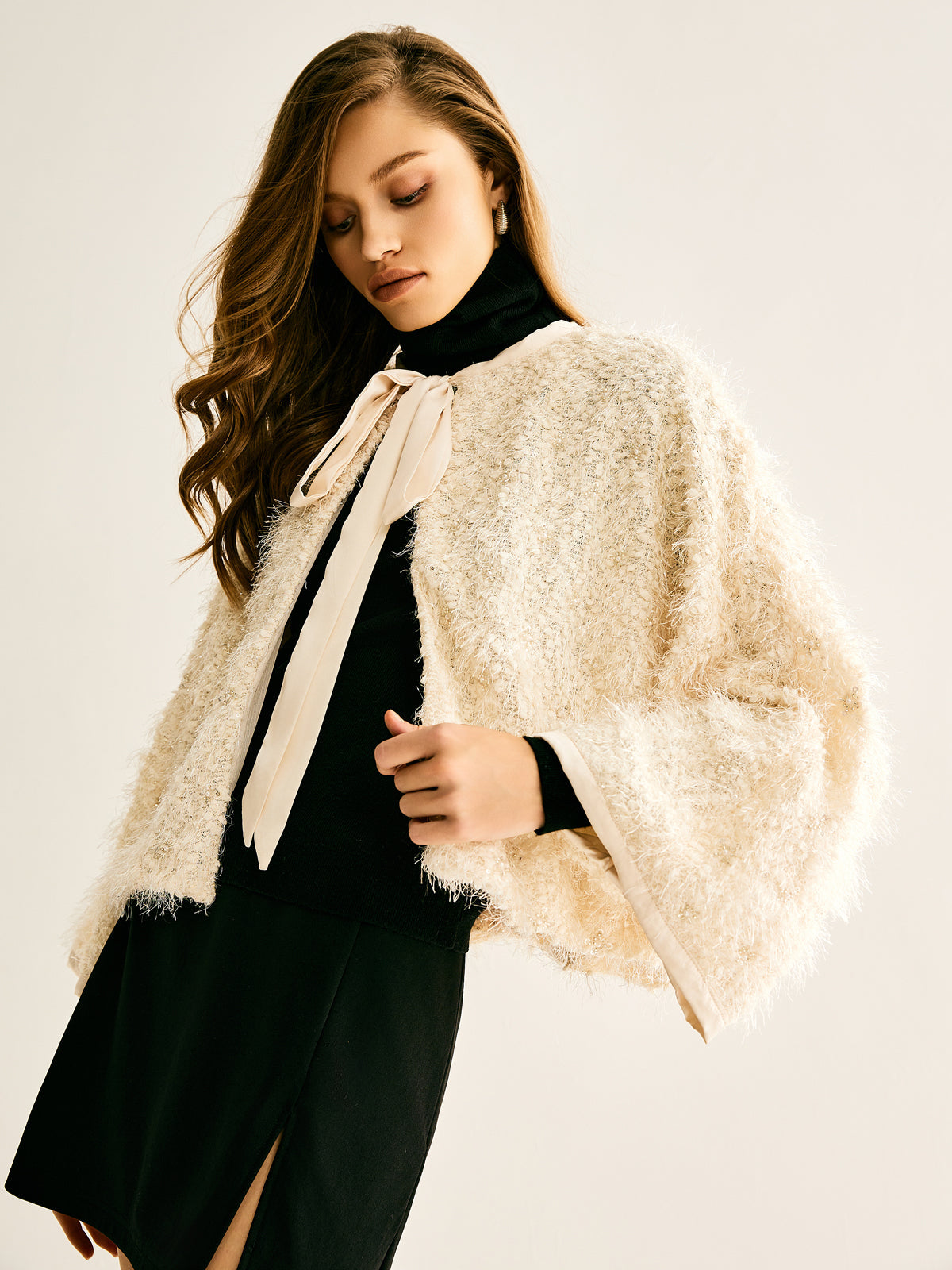 Tie Neck Fuzzy Blazer