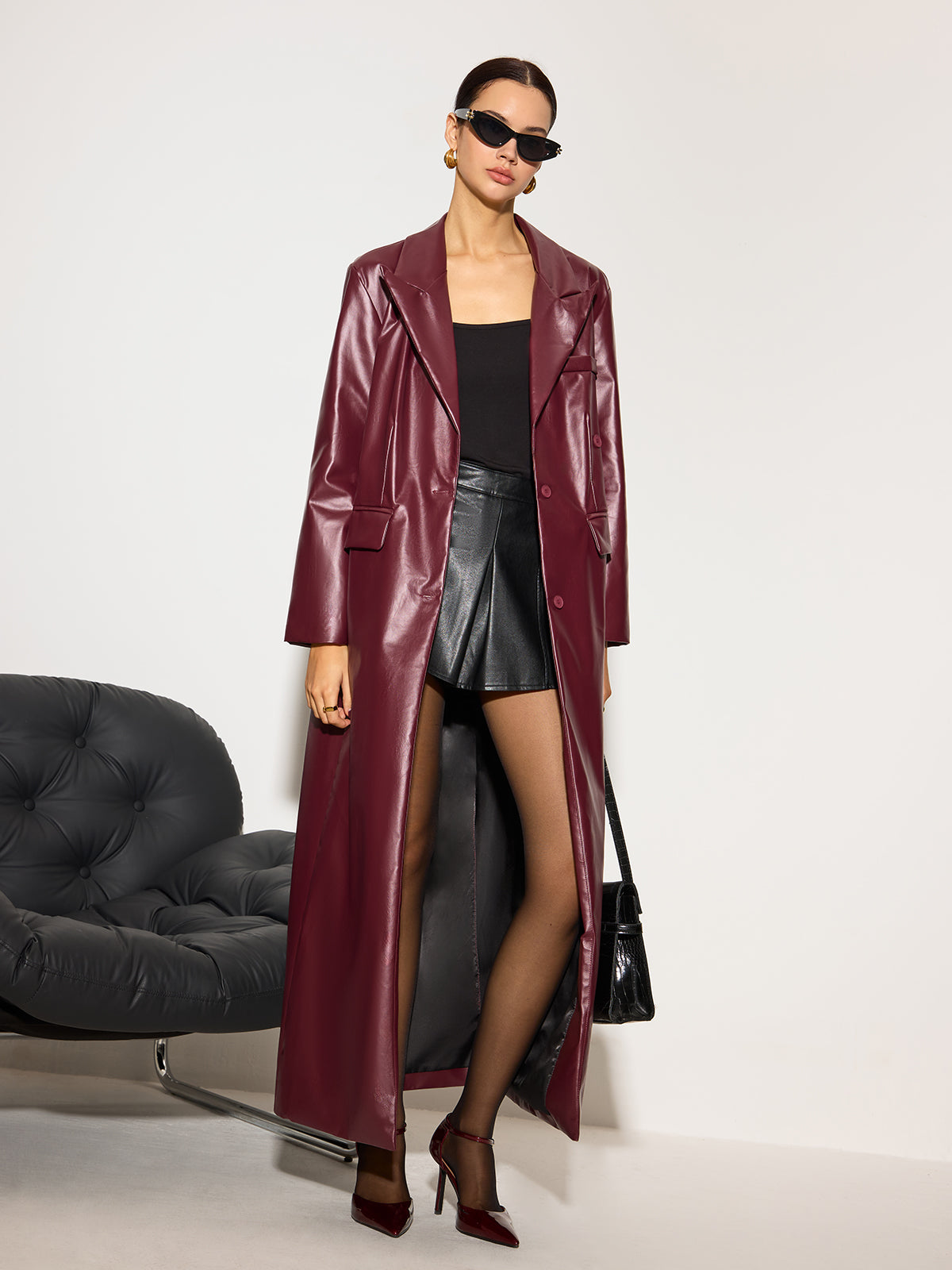 Basic PU Leather Button Jacket