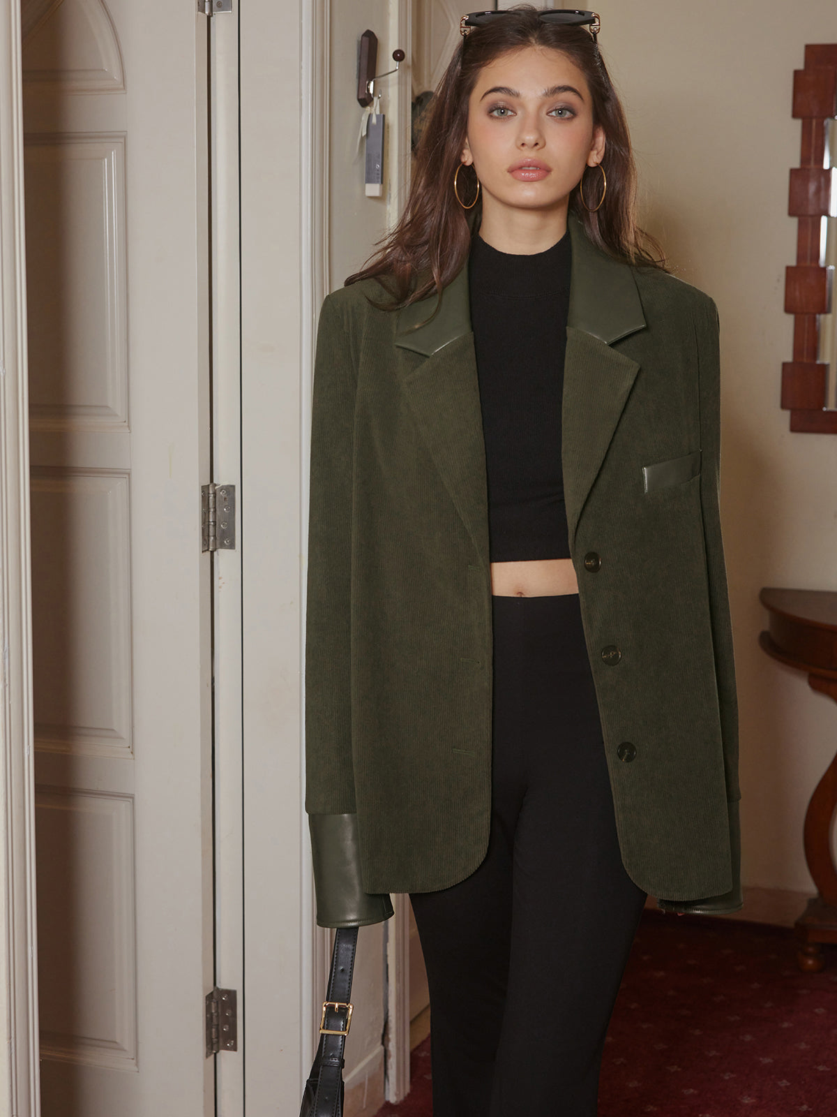 Shoulder Pads Corduroy Panel Blazer