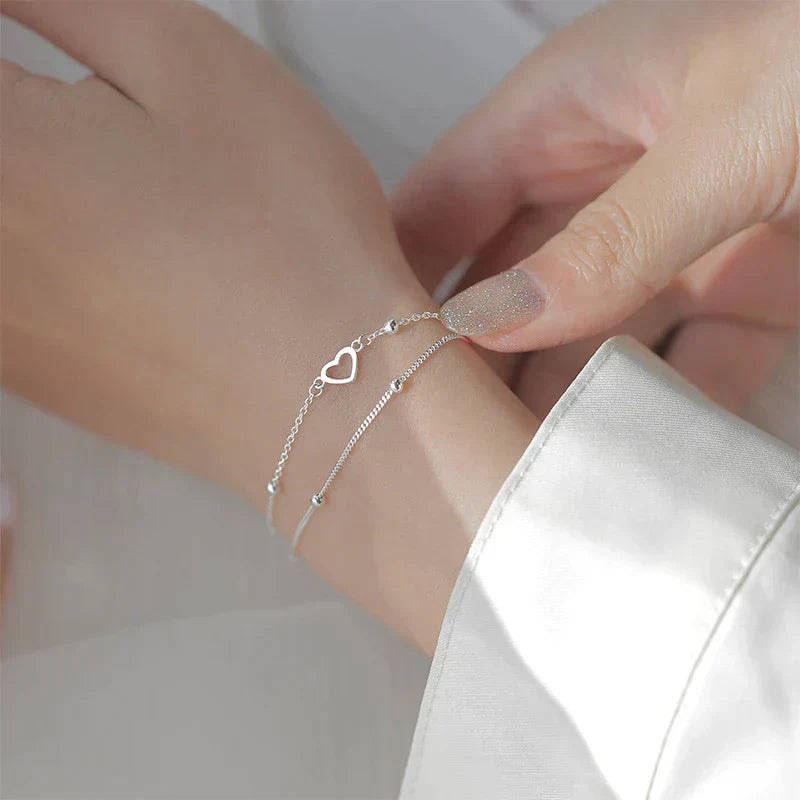 Adjustable Silver Jewelry Bracelet with Heart-Shaped Design