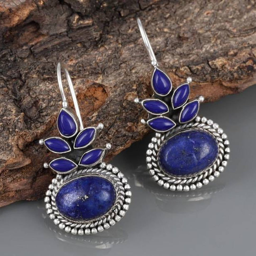 Gorgeous Boho Earrings featuring Dazzling Blue Opal and Exquisite Sterling Silver Floral Design