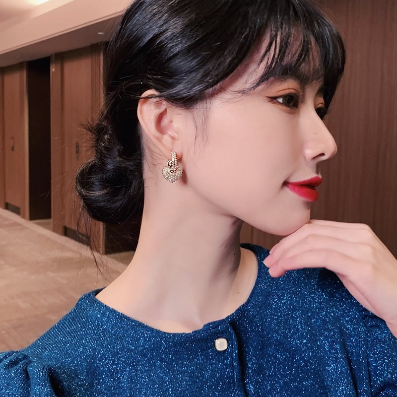 Elegant Gold Pearl Heart Earrings