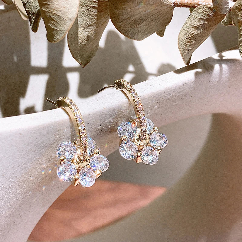 Stunning Gold Earrings Embellished with Dazzling Crystal Blossoms