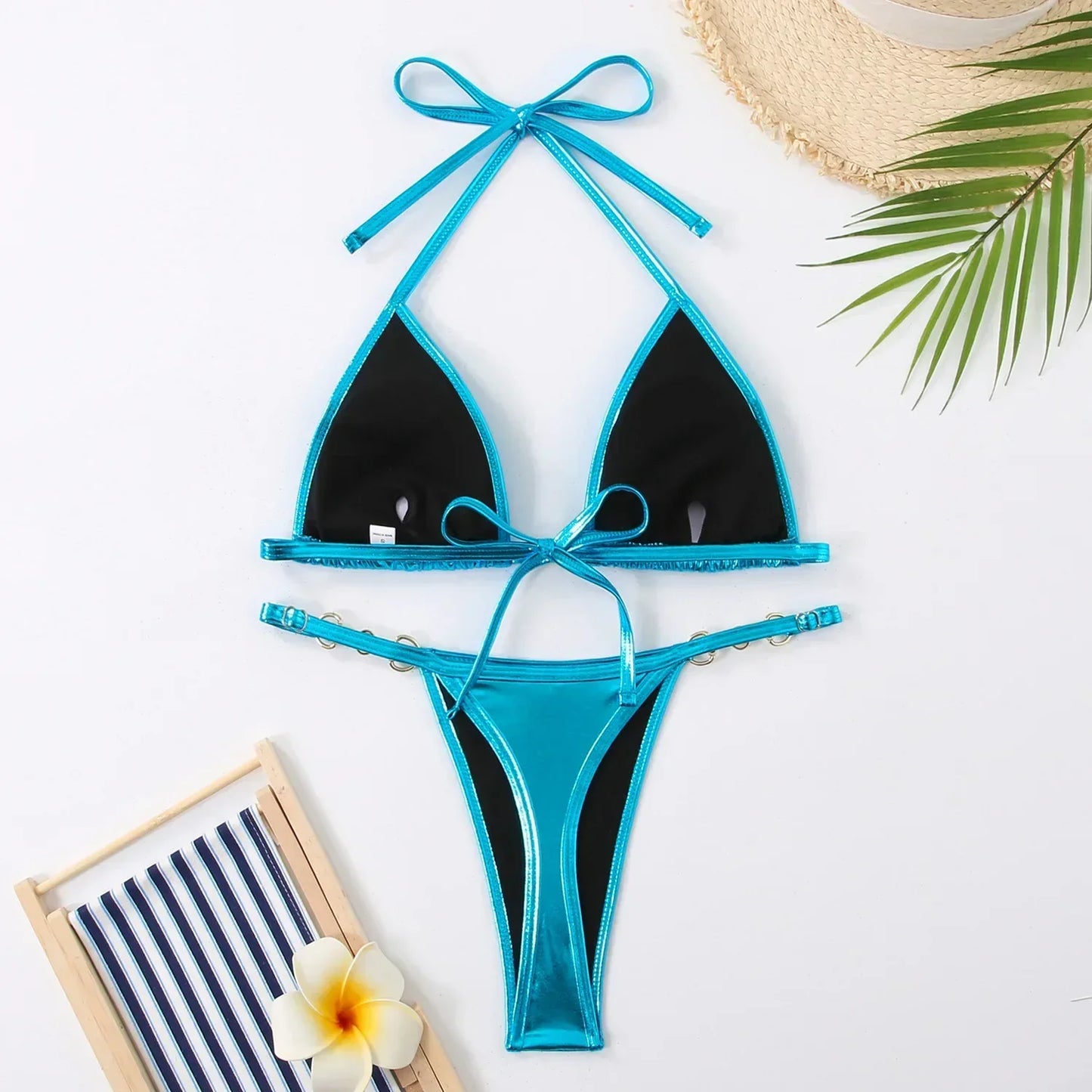 Metallic Triangle Thong Bikini