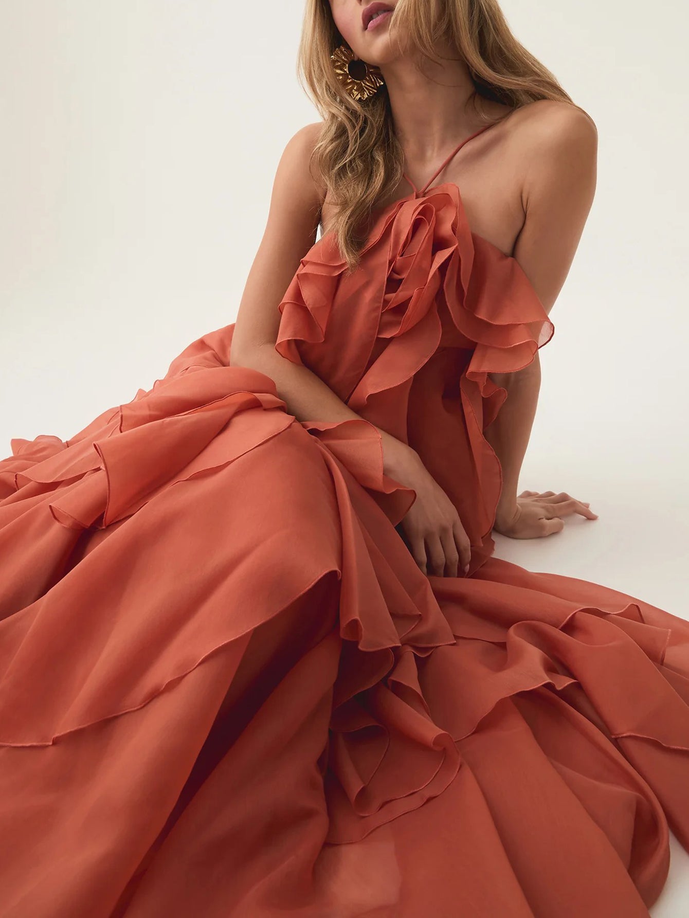 Delicate and Elegant Ruffled Evening Gown