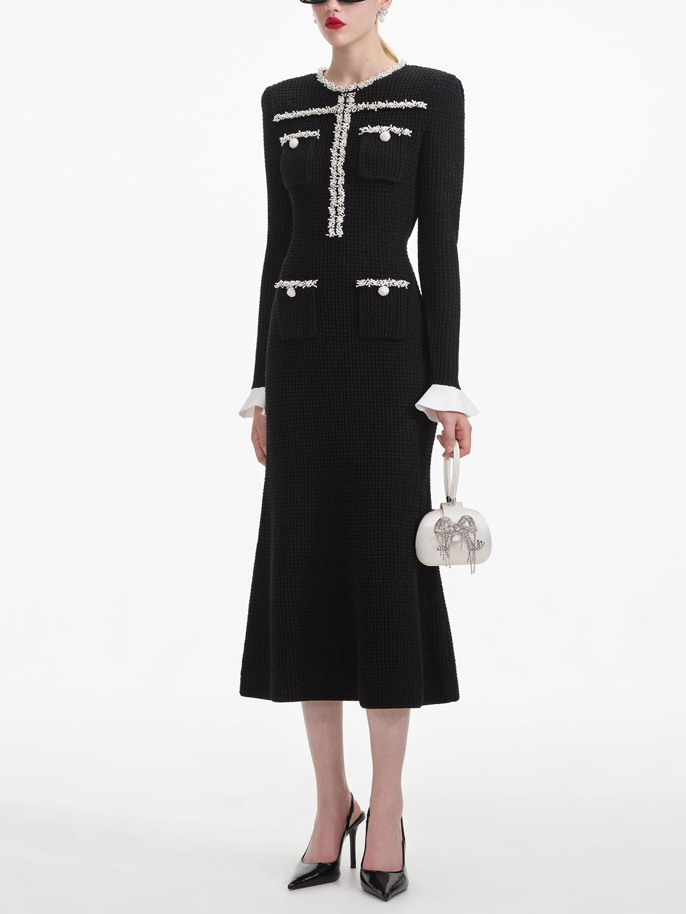 Elegant Tweed Long-Sleeved Dress