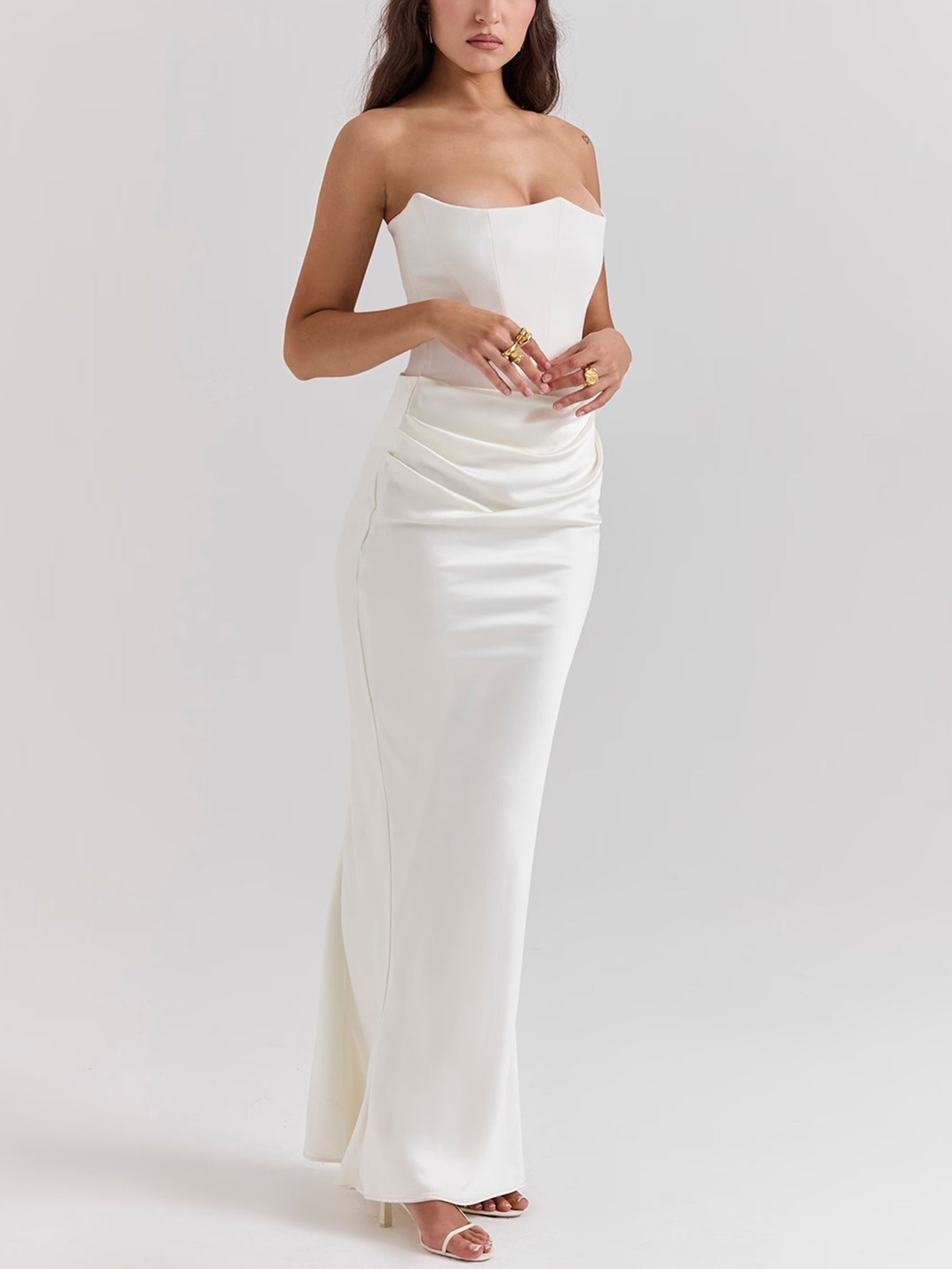 Elegant Strapless Satin Maxi Dress