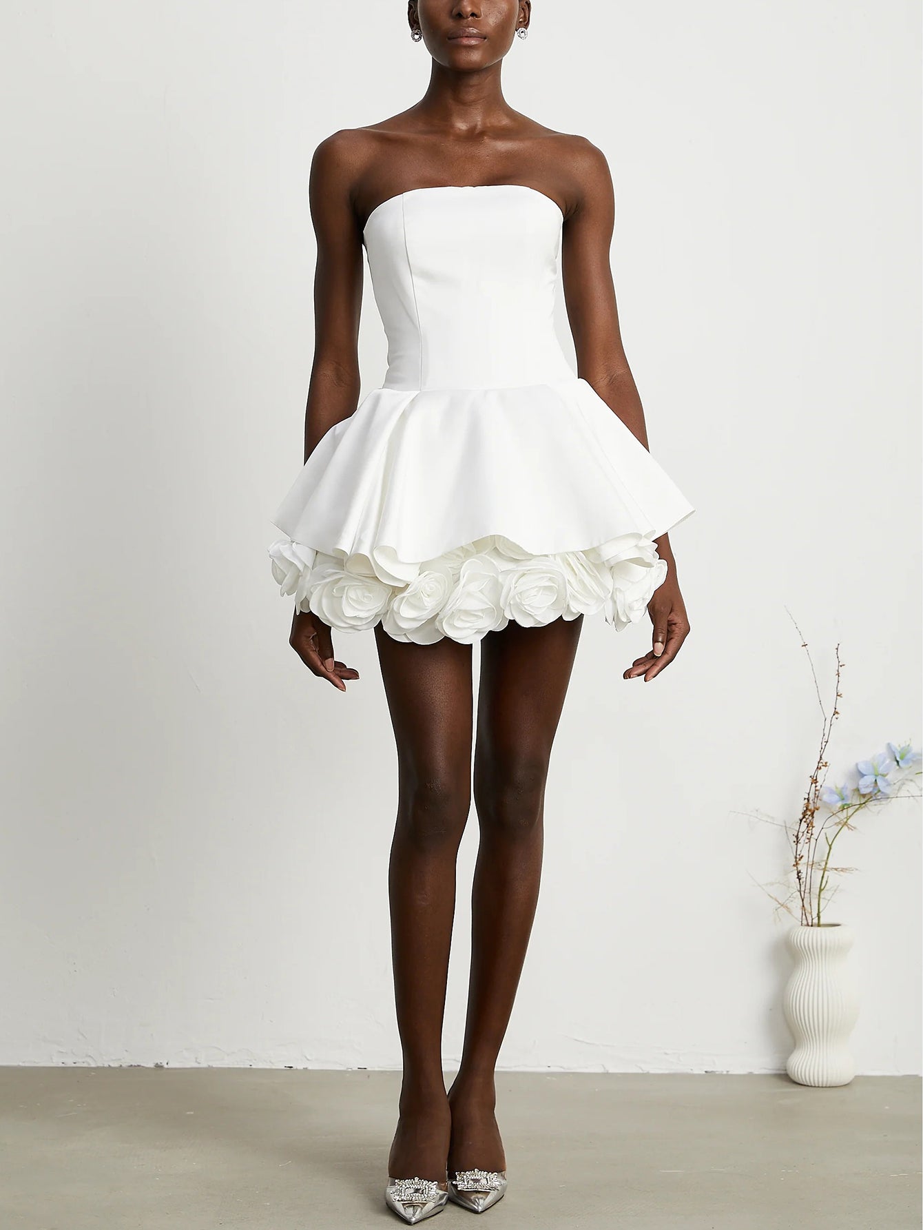 Elegant Rose Hem Mini Dress