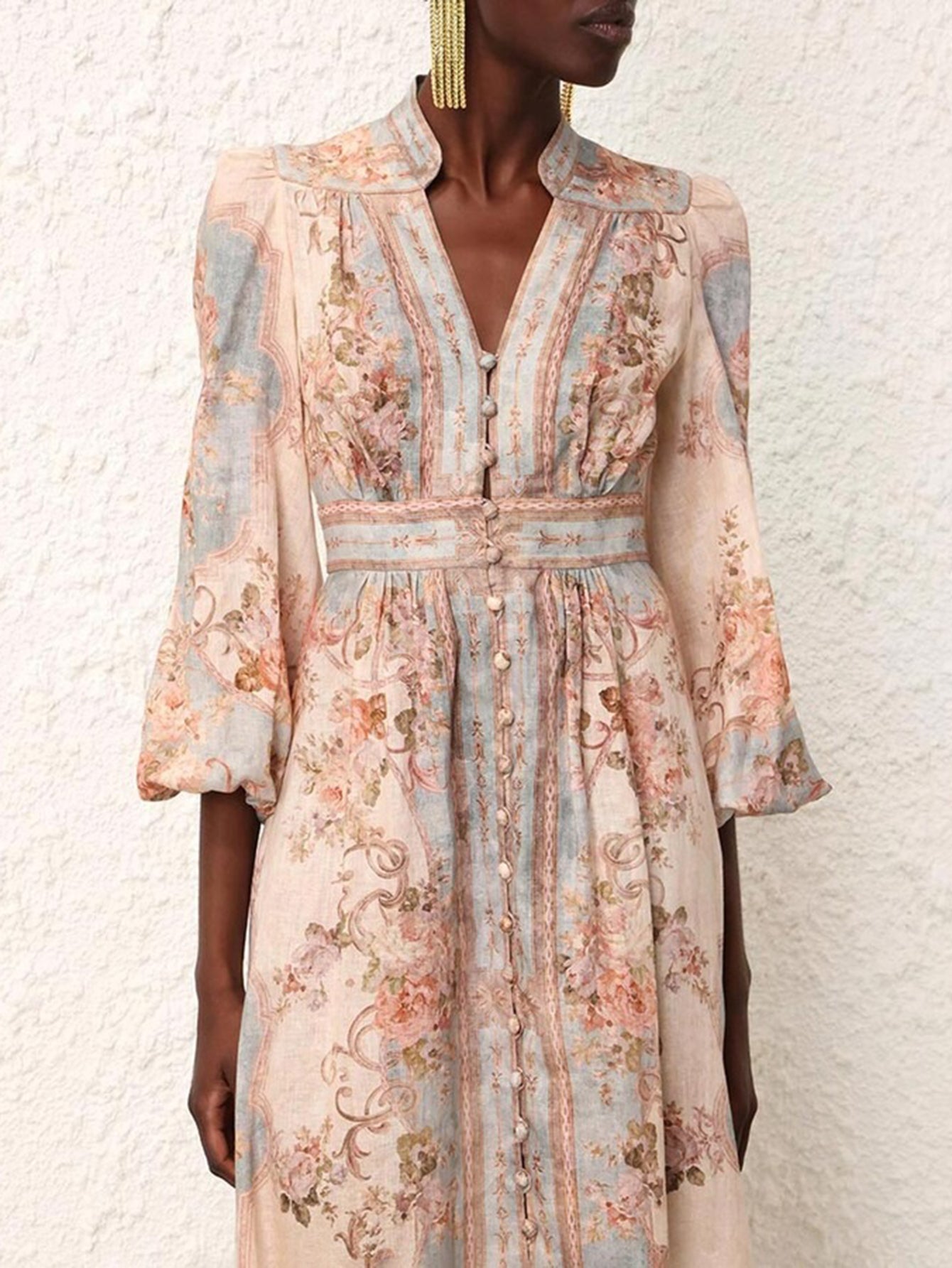 Floral Embroidered Plunge Maxi Dress