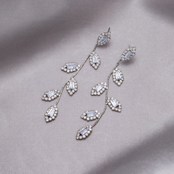 Stunning Gold and Silver Earrings Featuring Dazzling Zirconia Leaf Pendant