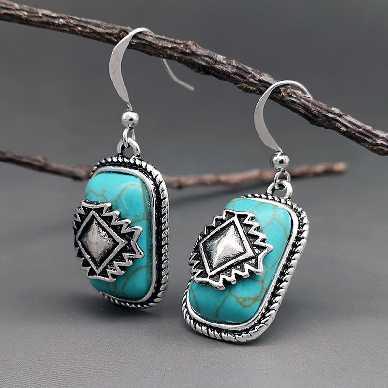 Stunning Ethnic-Inspired Earrings Featuring Silver-Plated Accents and Dazzling Turquoise Gemstone