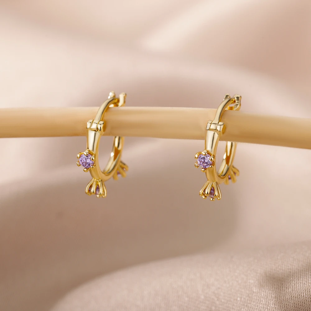 Stunning Gold-Plated Earrings Adorned with Gleaming Purple Zirconias