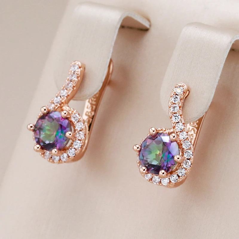 Stunning Gold Earrings Adorned with Radiant Multicolored Crystals