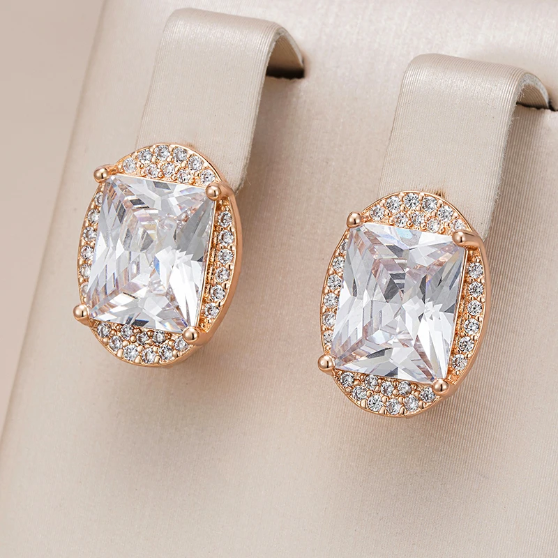 Stunning Gold Earrings Adorned with Dazzling White Crystals