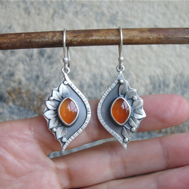 Vibrant Orange Boho Earrings Adorned with Dazzling Crystals