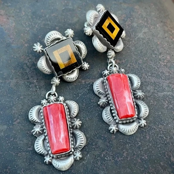Stunning Rectangular Vintage Earrings Adorned with Radiant Red Gemstone