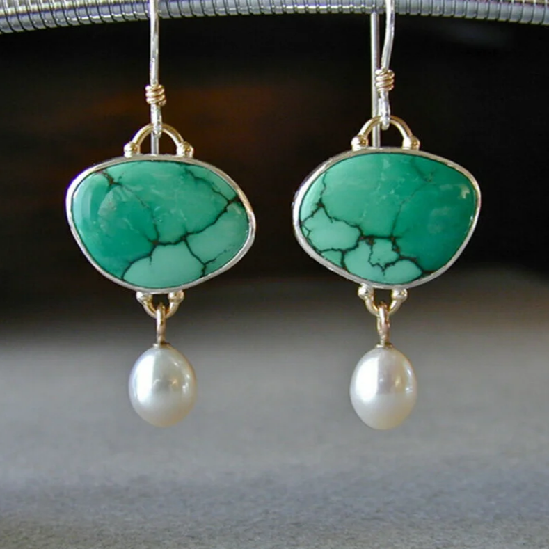 Elegant Vintage Earrings with Turquoise and Pearls