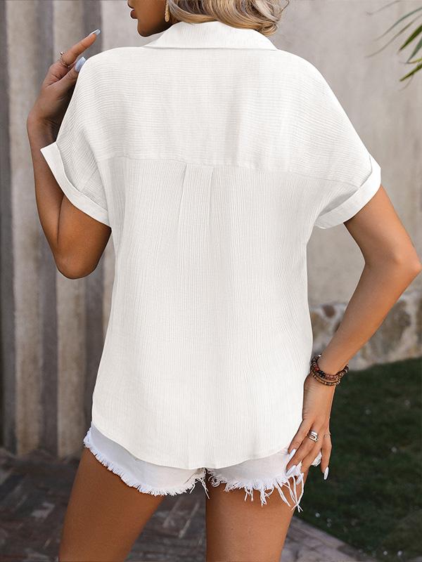 Short-sleeved Shirt In Pleated Fabric 91328500