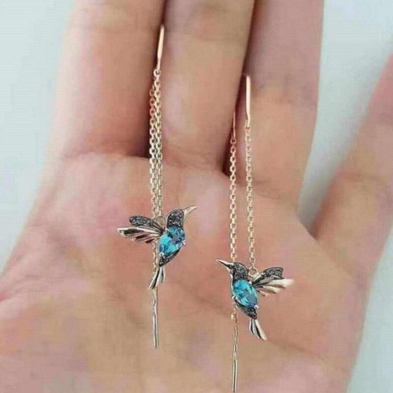 Stunning Hummingbird Enamel Earrings Adorned with Dazzling Zirconia Gems