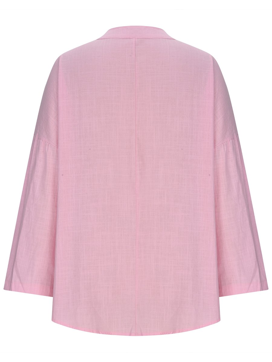 Cotton And Linen Loose Casual Stand Collar Long Sleeve Shirt