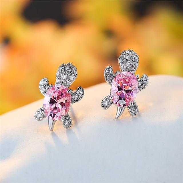 Charming Sea Turtle Earrings Adorned with Dazzling Zirconium and Premium Silver