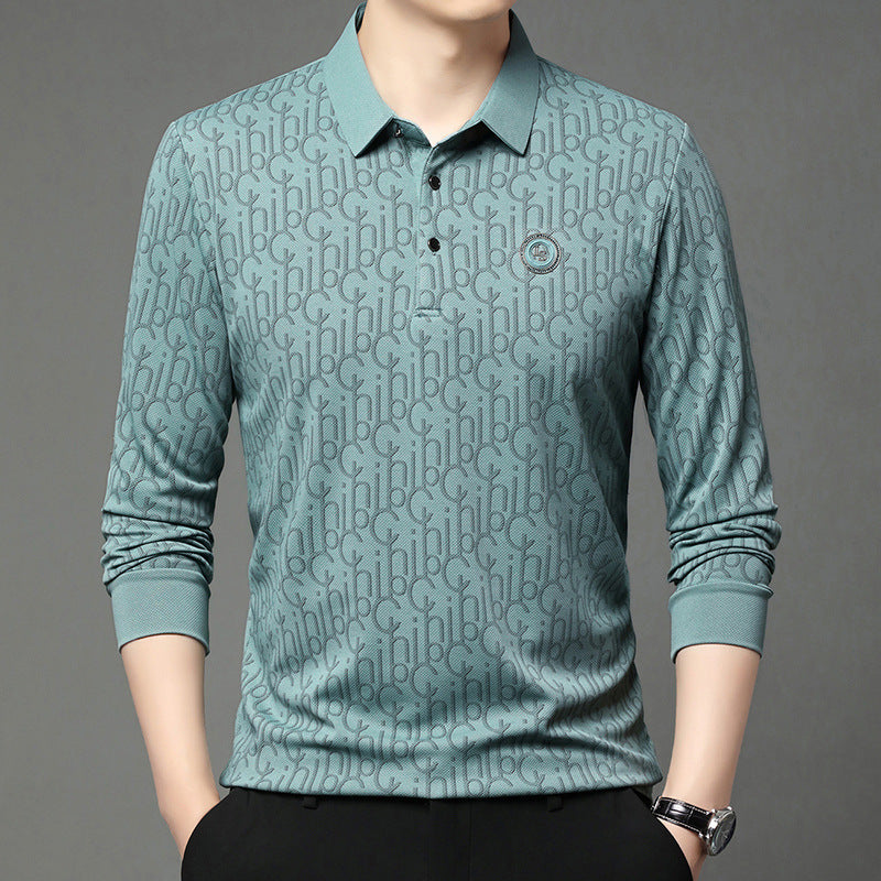 Men's Letter Print Lapel Long Sleeve Shirt(50% OFF)