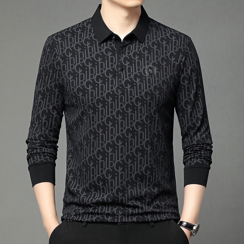 Men's Letter Print Lapel Long Sleeve Shirt(50% OFF)