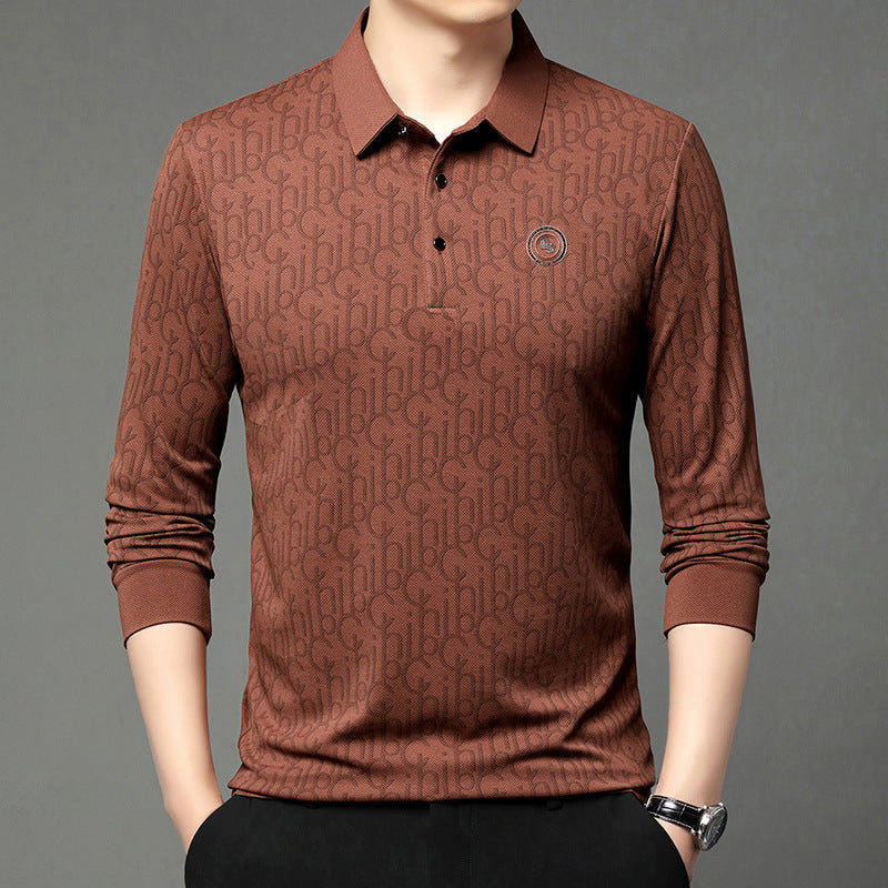 Men's Letter Print Lapel Long Sleeve Shirt(50% OFF)