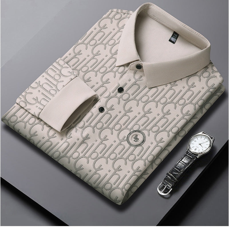 Men's Letter Print Lapel Long Sleeve Shirt(50% OFF)