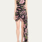 Floral Draped Mini Dress with Train