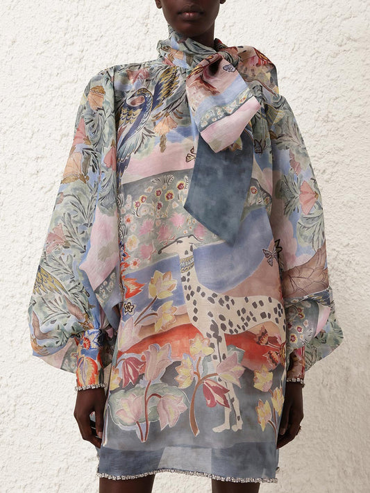 Floral Print Silk Blend Dress
