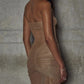 Glitter Mesh Gown with Ruched Bodice