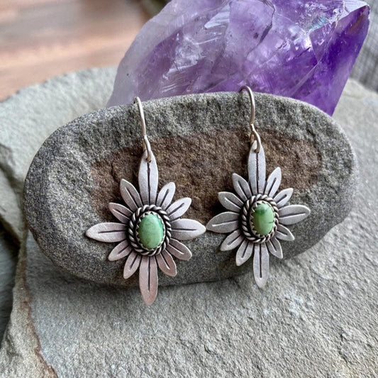 Stunning Sterling Silver Lotus Earrings Adorned with Dazzling Green Gemstones