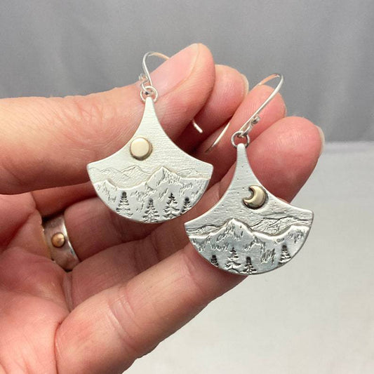 Bohemian Sun and Moon Nature-Inspired Silver Earrings