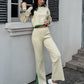 Contrast Knit Sweater & Elastic Waist Slit Pant 2 Piece Lounge Set