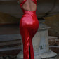 Rose Detail Sequin Backless Slit Hem Maxi Dress