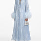 Pearlescent Satin Feather Embellished Evening Gown