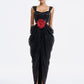 Sequin Gown with Red Flower Belt