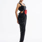 Sequin Gown with Red Flower Belt