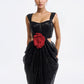 Sequin Gown with Red Flower Belt