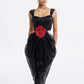 Sequin Gown with Red Flower Belt