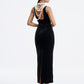 Black Velvet Gown with Pearl Embellished Neckline
