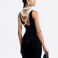Black Velvet Gown with Pearl Embellished Neckline