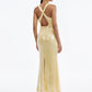 Rose Detail Sequin Backless Slit Hem Maxi Dress
