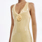 Rose Detail Sequin Backless Slit Hem Maxi Dress