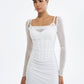 Elegant Sheer Corset Long Sleeve Maxi Dress